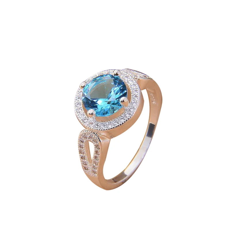 

Whole Sale Simple Fashion Blue Zircon Round Crystal Small Jewelry Gold Color Metal Alloy Ring for Girl Women
