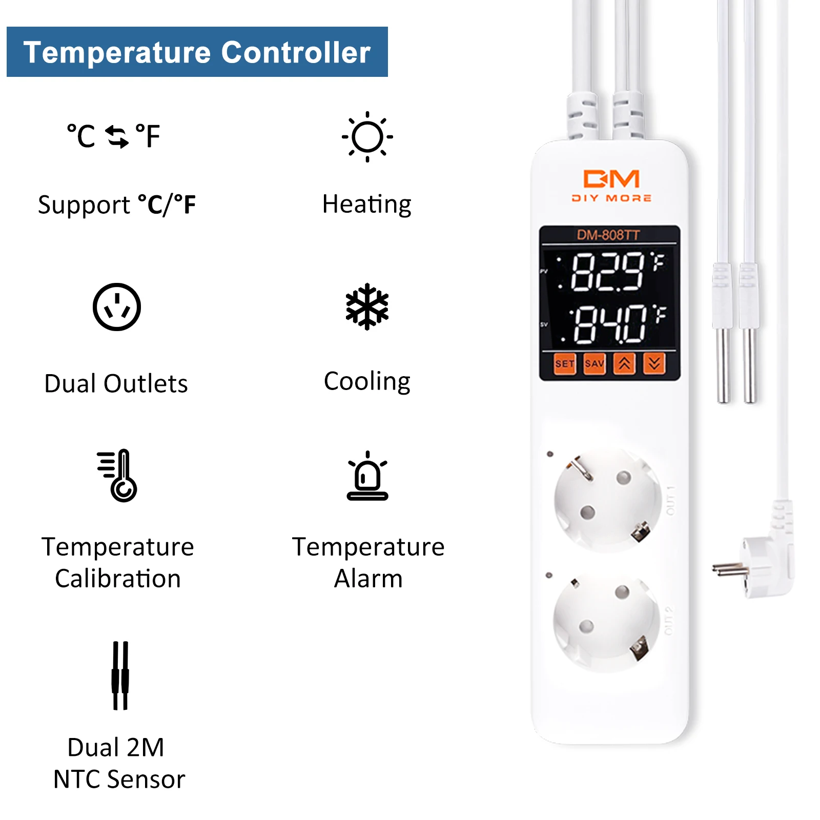 

AC85-250V 10A DM-808TT American/European plug dual temperature control temperature control socket