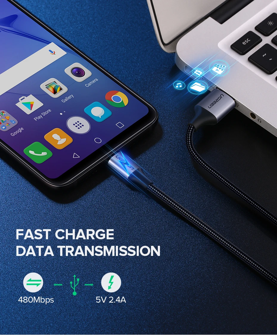 Ugreen Micro USB Кабель 2.4A Нейлоновый Шнур для Зарядки Телефона USB-кабель Провод для Быстрой Зарядки для Samsung s Huawei Xiaomi HTC LG Планшет Android зарядное устройство для телефона Кабель Micro USB