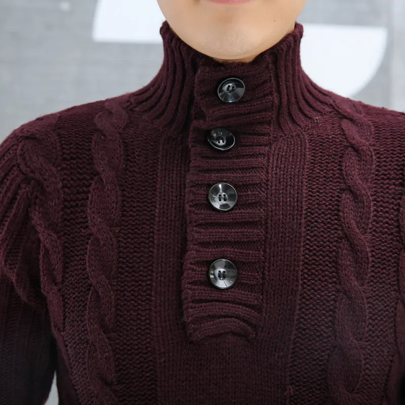 

Autumn New Button Half High Collar Wool Men's Sweaters European American Trend Thickening Men's Casual Sweaters 9132