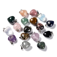 10pcs natural stone obsidian amethyst tiger eye quartz opalite charms heart pendants for diy jewelry making necklace accessories