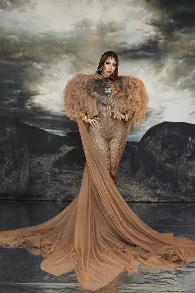 Женский танцор певец сценическая одежда стрейчевый комбинезон с тигровым узором