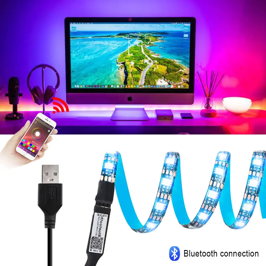 5 В USB светодиодный Bluetooth светильник с RGB 5050 SMD гибкий лентой 50 см HD tv Настольный