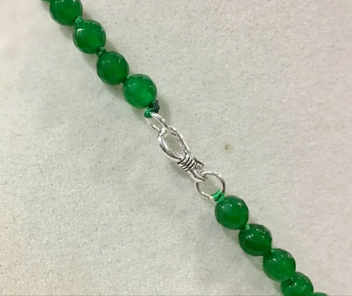 

Fine 6mm Emerald Green Faceted Roundel Gems Beads Necklace 925 Silver Clasp AA