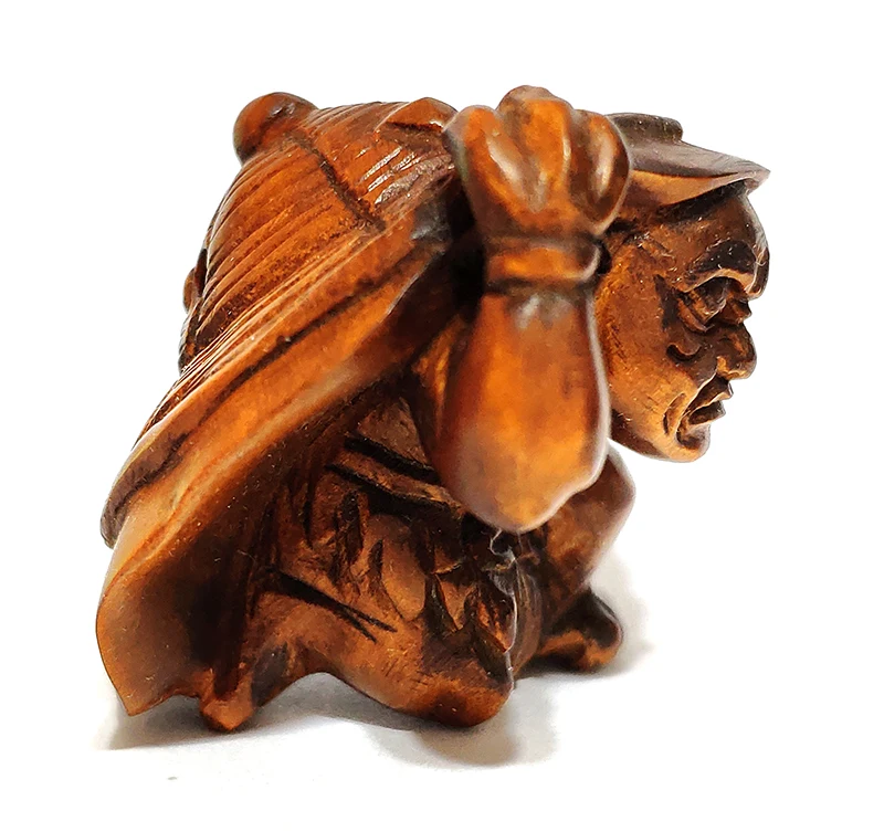 Y6801 - 2 &quotручная резьба ящик Netsuke : Oni Man с шляпой |