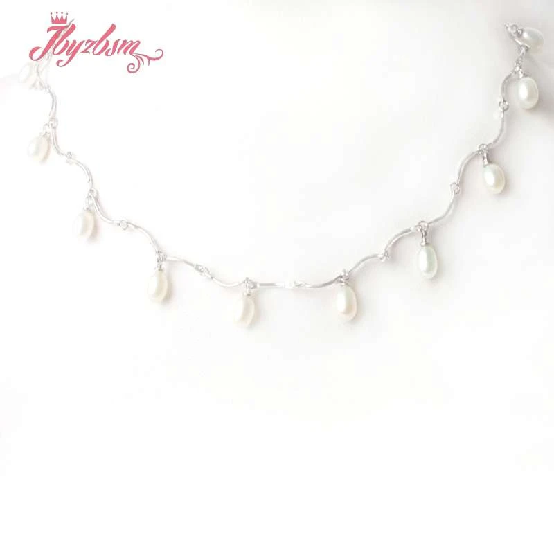 6-7x7-8мм овальные из пресной воды жемчужные бусы натурального камня серебряный