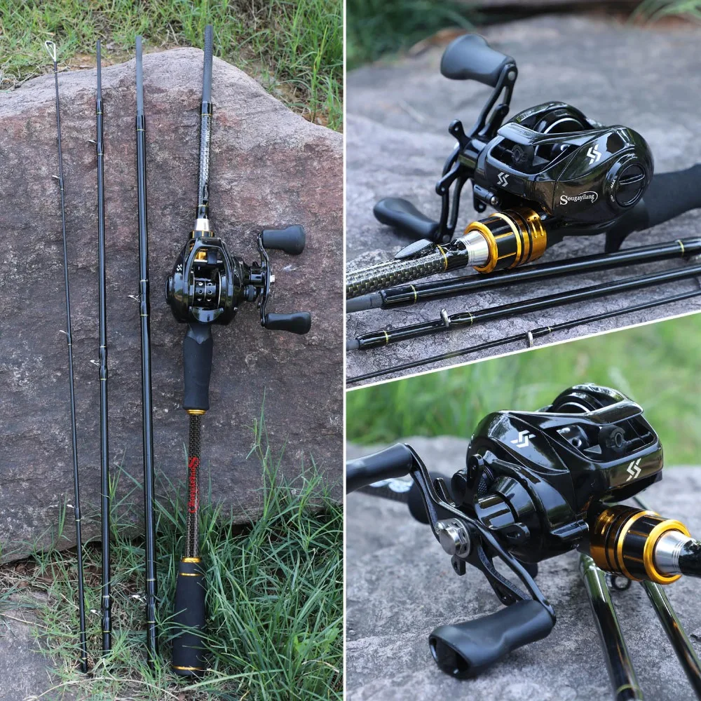 

Sougayilang 1.8M -2.4M Casting Fishing Rod 7.2:1 Baitcasting Reel Combo 4 Sections Carbon Fiber Fishing Rod Fishing Wheel Pesca