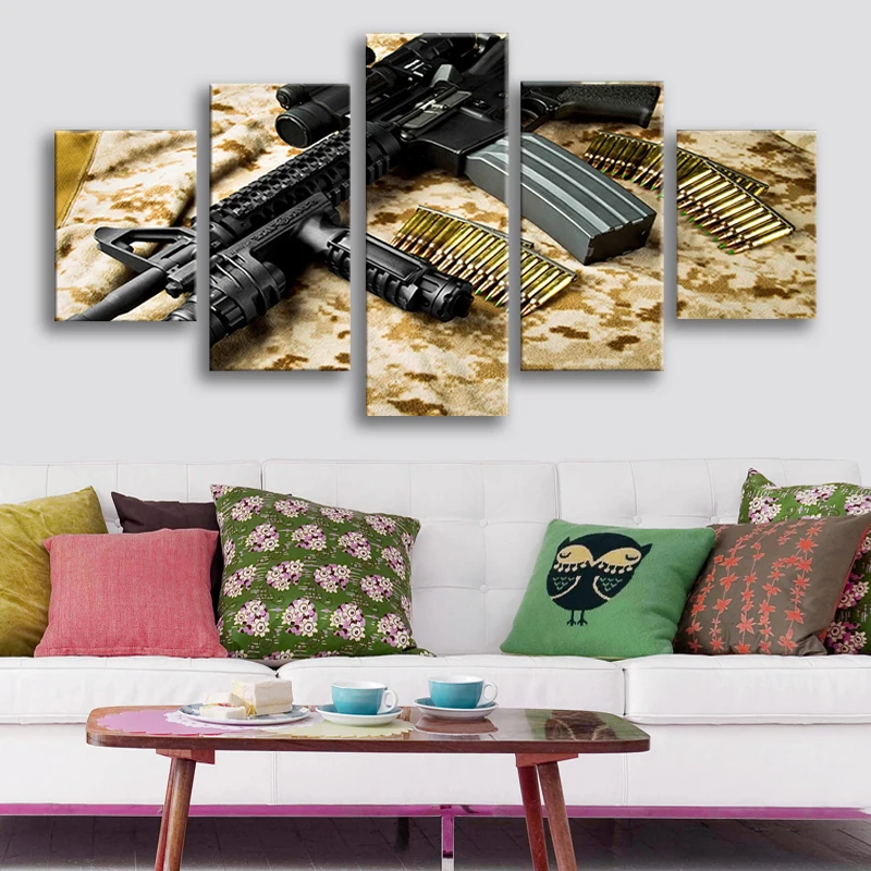 

High Power Rifle Submachine Gun and Bulle Canvas HD Prints Posters Home Decor Wall Art Pictures 5 Pcs Art Paintings No Frame