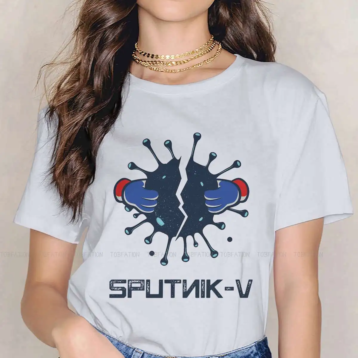 

Sputnik-V Женская футболка вакцина мем O-образный вырез топы для девочек 5XL Женская футболка смешной Юмор милый подарок