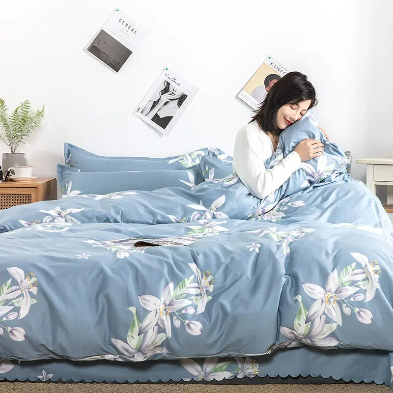 

[Four-piece bedding] bed sheet quilt cover pillowcase single double four seasons universal quilt cover