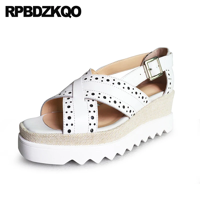 женщины Настоящая кожа лето плюс размер клинья сандалии платформа для высоких