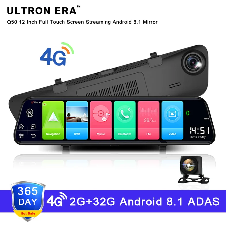 Q50 12 &quotпотоковое 4G Android 8 1 Автомобильное зеркало заднего вида DVR gps навигация 2G ram FHD