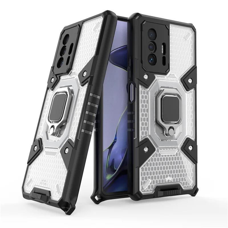 Funda de silicona transparente a prueba de golpes para XIAOMI Mi 11T, carcasa de lujo con soporte de anillo para coche, soporte magn&eacute;tico de Metal para Mi 11T Pro-2