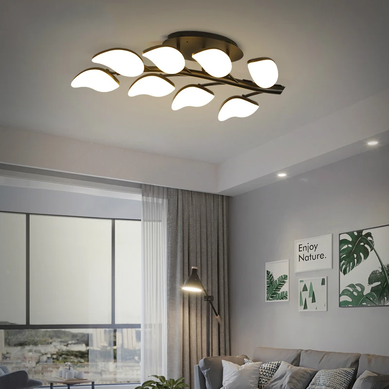 

Creative Leaf Black LED Ceiling Light Acrylic Modern Flush Panel Lamp For Living Dining Room Bedroom Home Deco AC90V - 260V