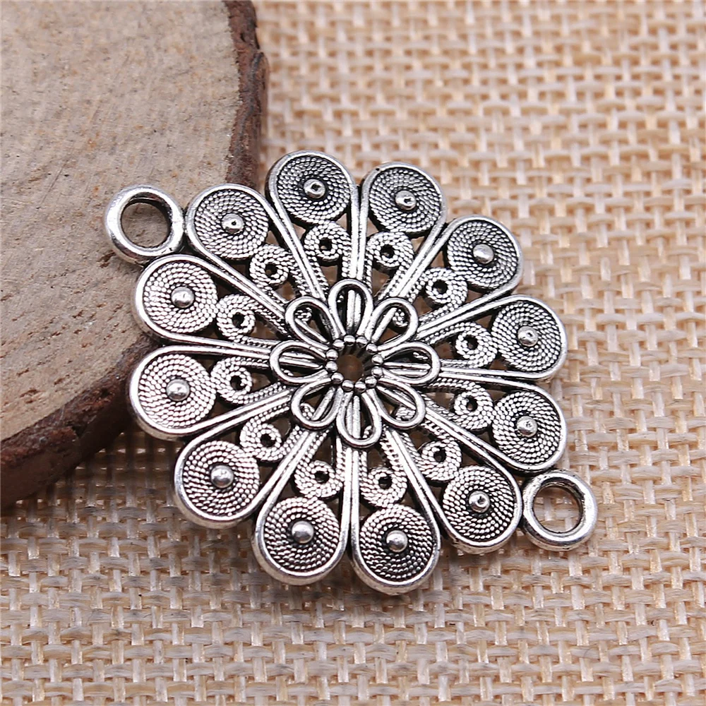 Соединитель для подвесок в форме цветка, 6 шт., аксессуары ручной работы, цвет античное серебро, 30x39 мм, для изготовления ювелирных изделий своими руками