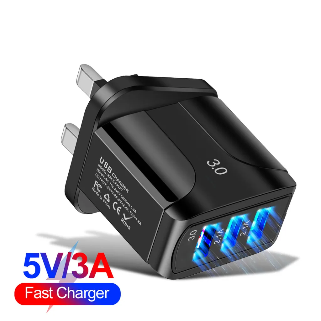 UK QC 3 0 быстрое зарядное устройство 3A USB разъем три порта питания для