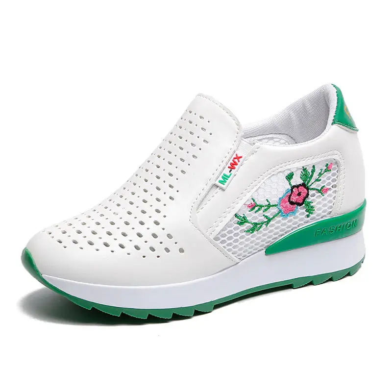 

2021 New Women Comfortable Casual Shoes Summer Slip on Loafers Mixed Colors Hollow Out Increasing Internal Height Sneakers