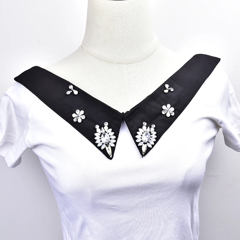 Новый черный воротник с прозрачными кристаллами Стразы стеклянная деталь Сделай