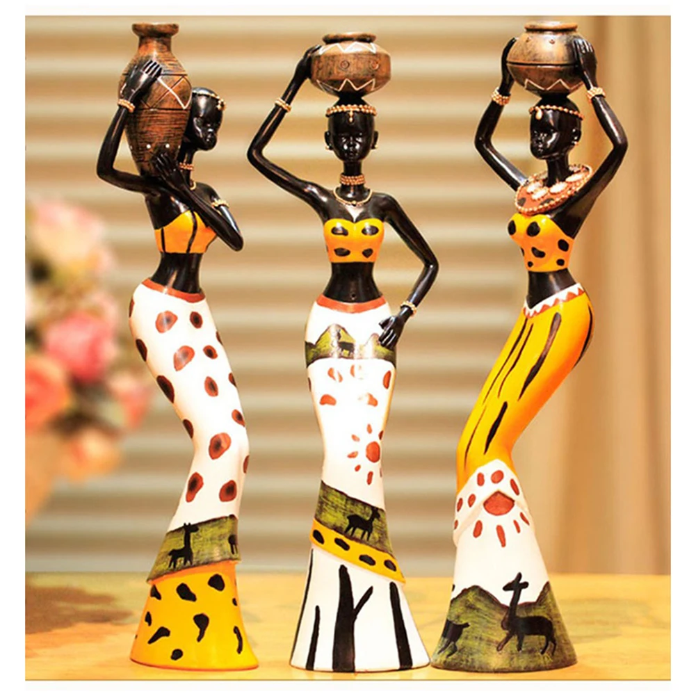 

3PCS African Women Statue Abstract Figure Resin Sculpture Small Ornaments Home Exotic Crafts Decoration Interior Modern Figurine