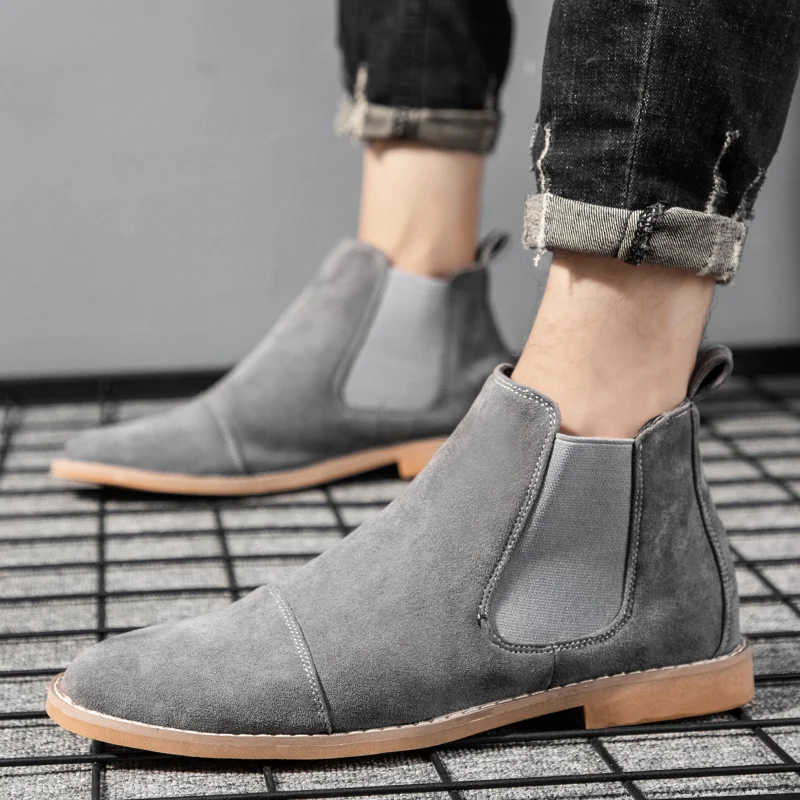 

2020 Fashion Yellow Chelsea Boots Men Pointed Comfortable Dress Boots Men Slip On Cheep Men's Suede Shoes Zapatos Hombre Casual