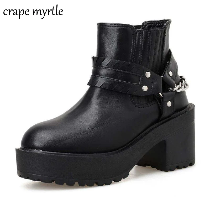 Женские полусапожки Модная обувь в стиле панк Ботинки готическом с круглым