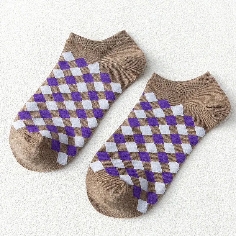

2021 Spring and Summer Small Fresh Plaid Series Short Socks Trend Color Matching Ladies Socks Cotton Boat Socks Kawaii Funny