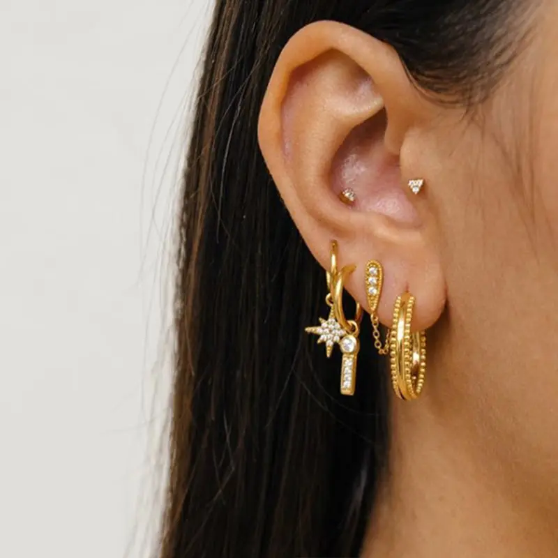 Женские серьги кольца Flatfoosie романтичные маленькие золотого цвета в форме звезды