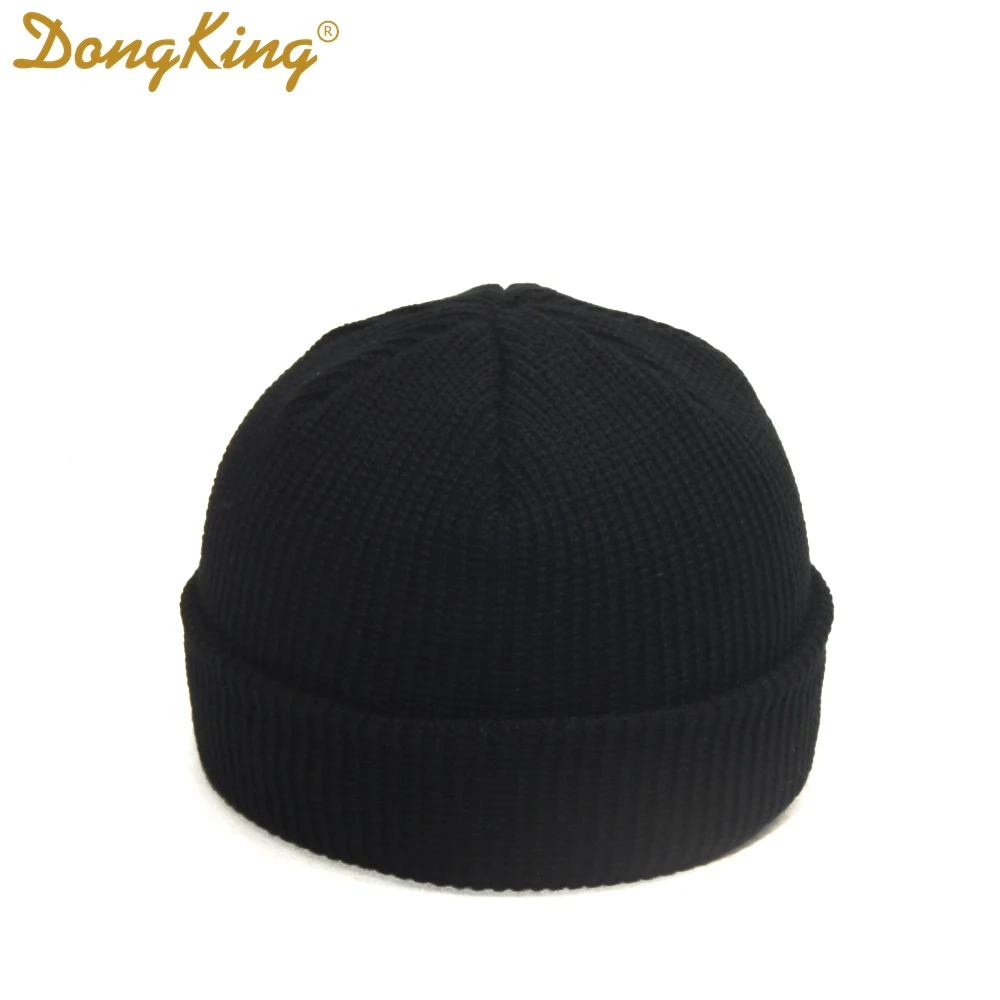 Black DongKing Новые Вязаные Шапочки ребристый трикотажный с манжетами короткие дыни кепки Docker Beanie шапка с черепом Ретро зимняя шапка унисекс Зимние шапки - Цвет: Black