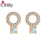 cinily round shape white fire opal 925 sterling silver gold stud earrings for party gifts women fine jewelry earring oh4758
