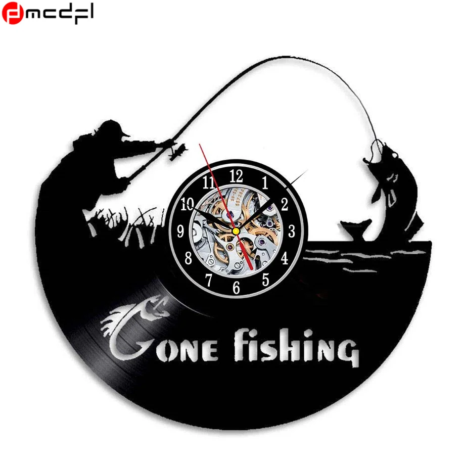 Наружные настенные часы Go Fishing Design Черные виниловые с записью LP ремонтом сделай