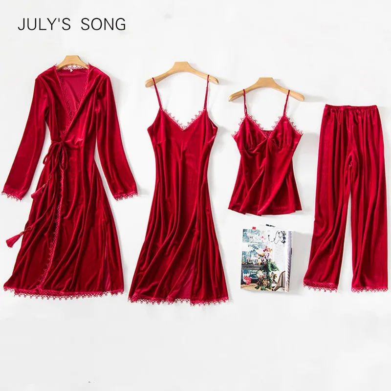 Новый женский бархатный пижамный комплект JULY'S SONG из 4 предметов зимняя теплая