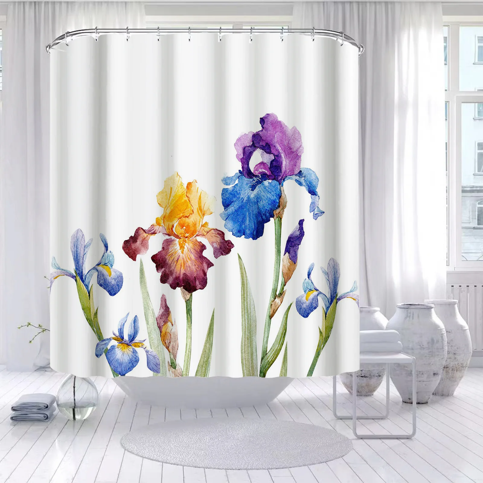 

YOOLOV 2022 Scenery Waterproof Shower Curtain Modern Cartoon Plants Printed Bath Scenic Floral Bathroom Decoration Trendy Flower