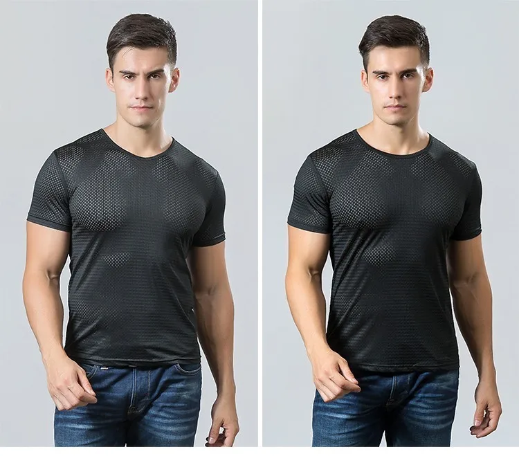

2019 New Men's Short Sleeve Hollow Out T Shirt Male Sexy Transparent Mesh T-shirts Summer Casual Fitness Tee Tops Plus Size 4XL