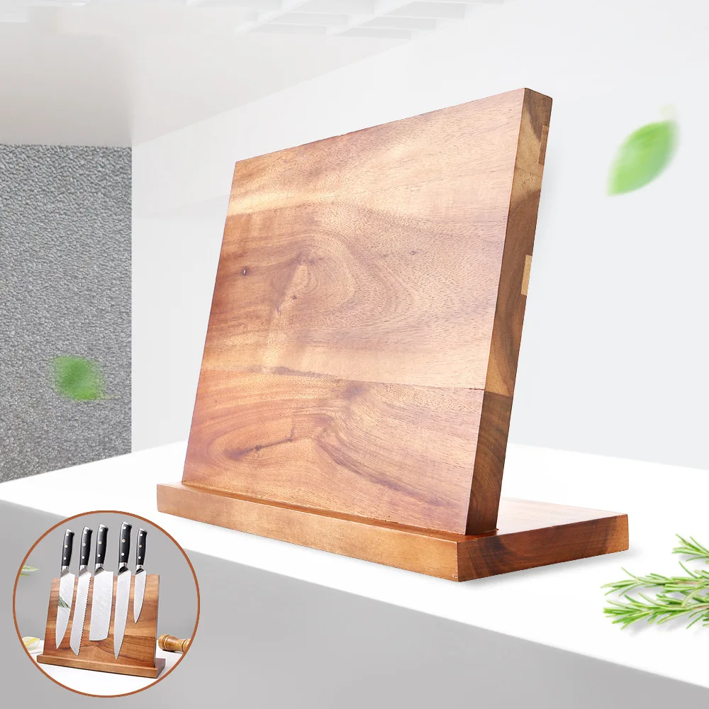 Soporte magn&eacute;tico de madera maciza para cuchillos, herramienta de cocina de madera, soporte para cortadores, estante de almacenamiento profesional de acero inoxidable, env&iacute;o gratis-3