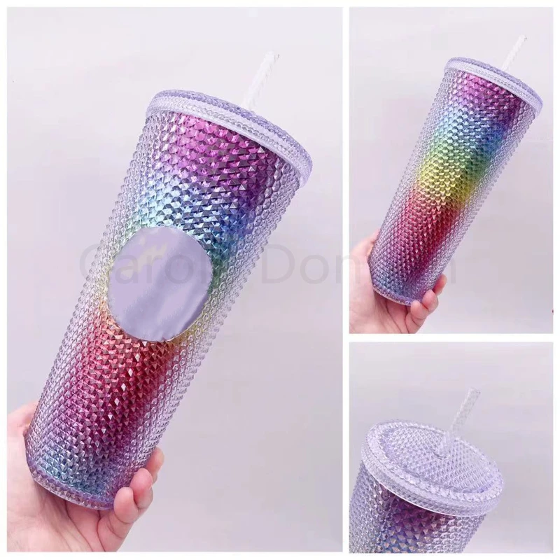 

Double-Layer Durian Cup Diamond Radiant Goddess Straw Cup Coffee Cup Summer Cold Cup Tumbler 710ml/24oz NEW Durian Cup Mug 710ml