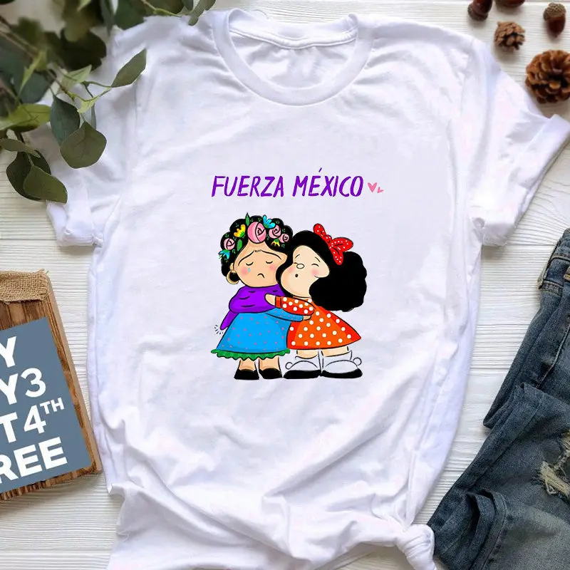 

Summer Women T-Shirt Cute Cartoon Mafalda T-shirt Graphic Print T-shirt Harajuku Aesthetic Women White Tops Tshirt Korea Fashion