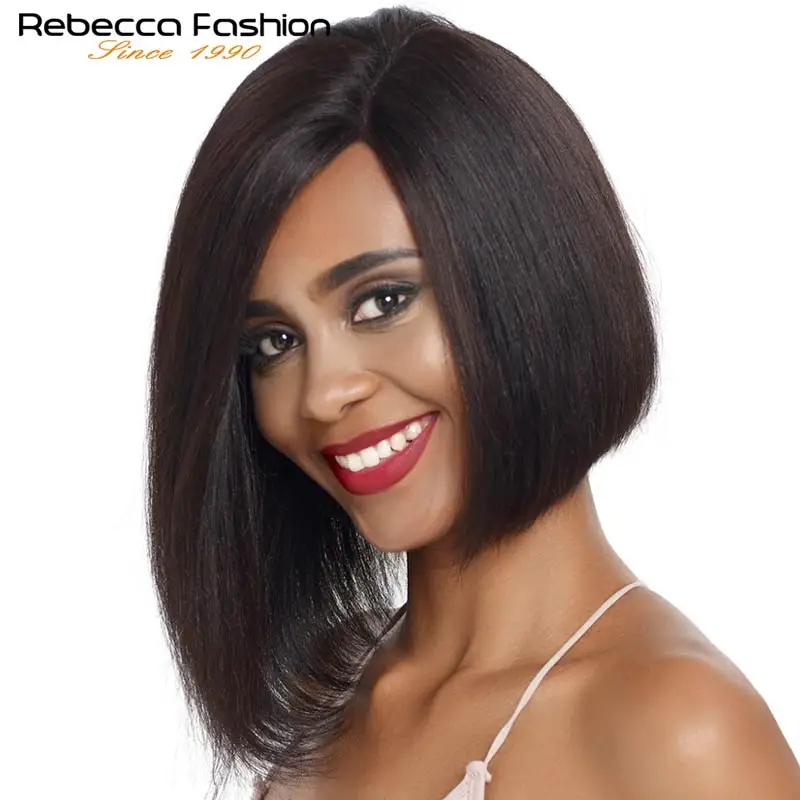 Rebecca Fashion Bob Wig Short Straight Cut Bob WIg Lace Front Human Hair Wigs for Women Left Side Part Hair Brazilian Remy Hair
