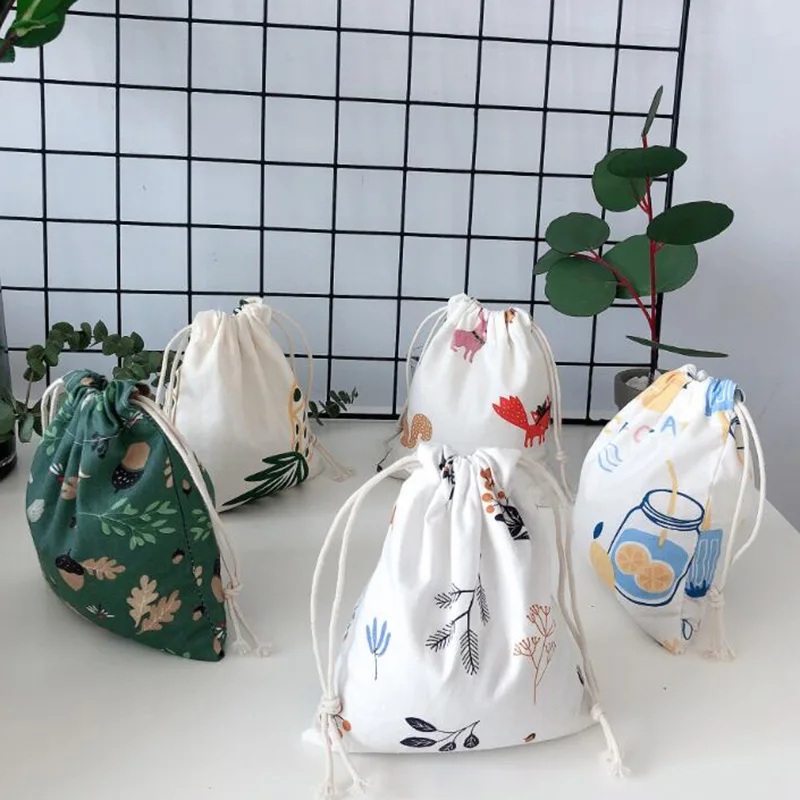 Хлопковые пакеты для покупок с двойным шнурком многоразовые льняные Подарочные