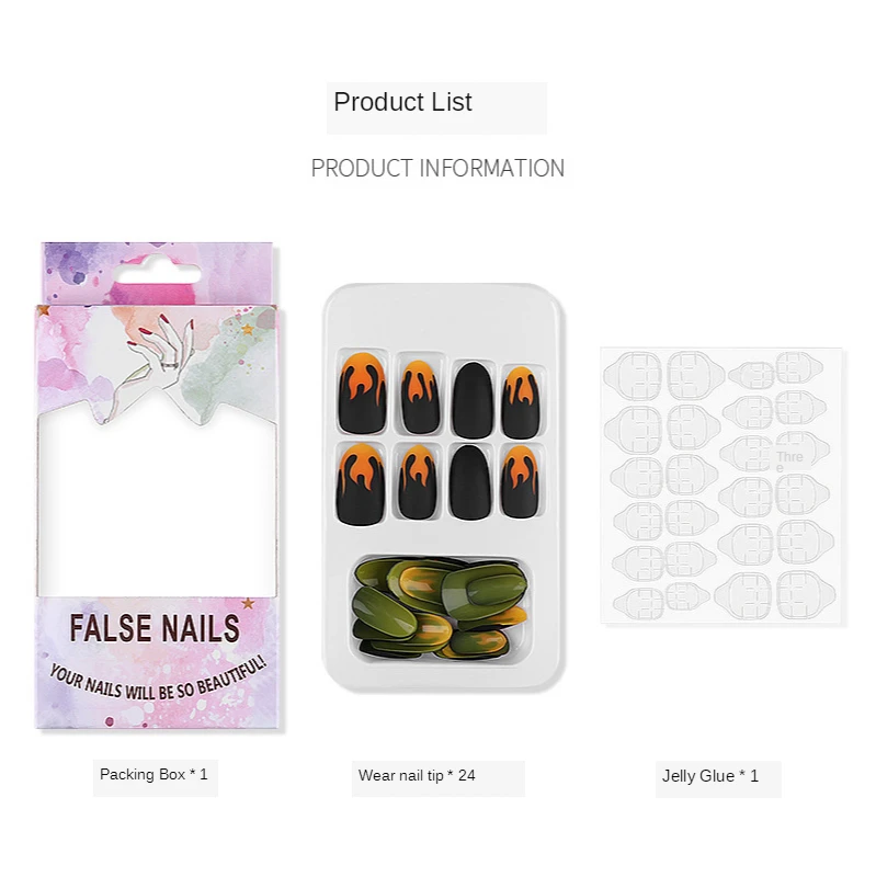 

ins latest fashion nail finished flame wear nail jelly nail patch Europe and the United States removable 24 wear patch