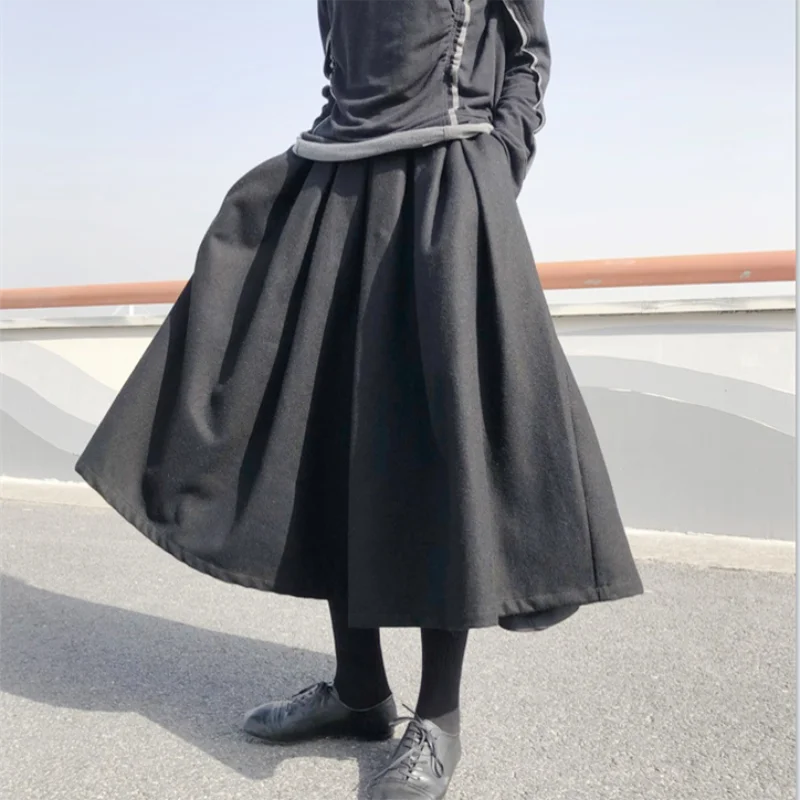 Ladies Pant Skirt Casual Pants Wide Leg Pants Winter New Dark a-Word Skirt Thick Fabric Side Button Design Fashion Women's Pants