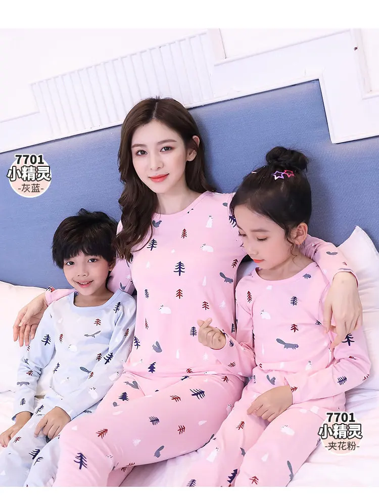 Cute Snowman Matching Family Christmas Pajamas Children Korean Cotton Mother Daughter Outfit Pants Matching Christmas Pajama Set