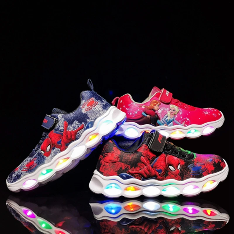 

Spiderman Led Shoes Cartoon Disney Frozen Girls Princess Children Kids Light Up Shoes Fo Boy Luminous Sneakers Glowing Toddler