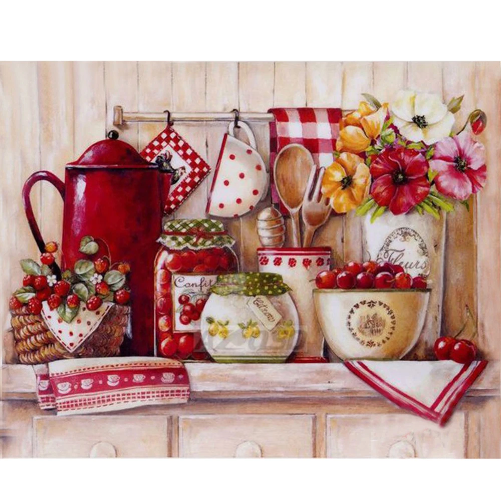 Яркая квадратная круглая Алмазная 5ddiy картина кухонная утварь с пейзажем вышивка крестиком Мозаика домашний Декор подарок