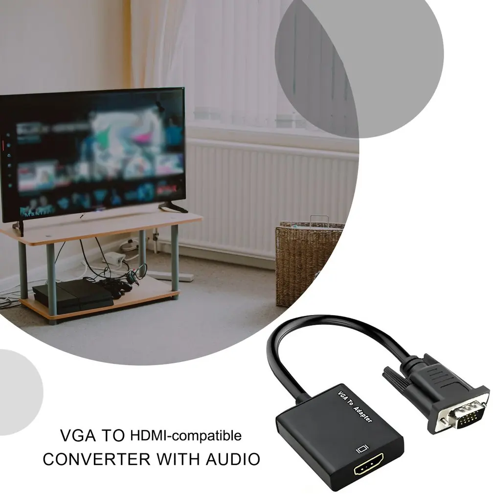 

VGA To Hdmi-compatible Converter With Audio 1080P For Projectors Laptops Unique Linear Design Converter