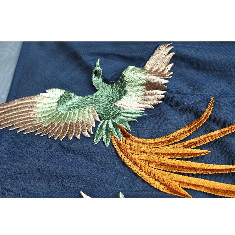 

SEQINYY Blue Mesh Dress 2020 Summer Spring New Fashion Design Women Bird Embroidery Elegant A-line Runway Midi Dress Party