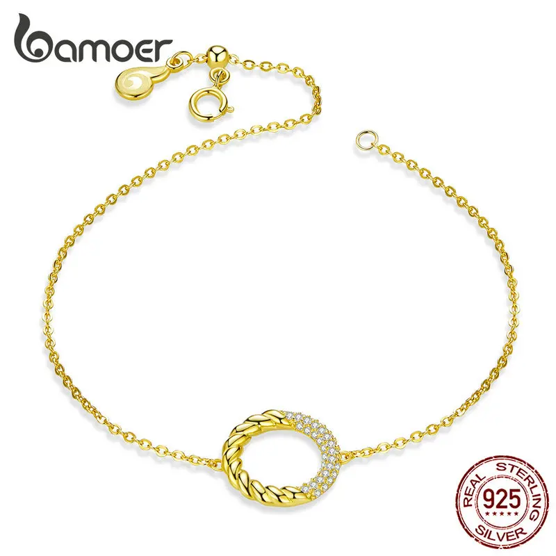 Bamoer 925 пробы серебряный браслет золотого плетения Круглый для женщин