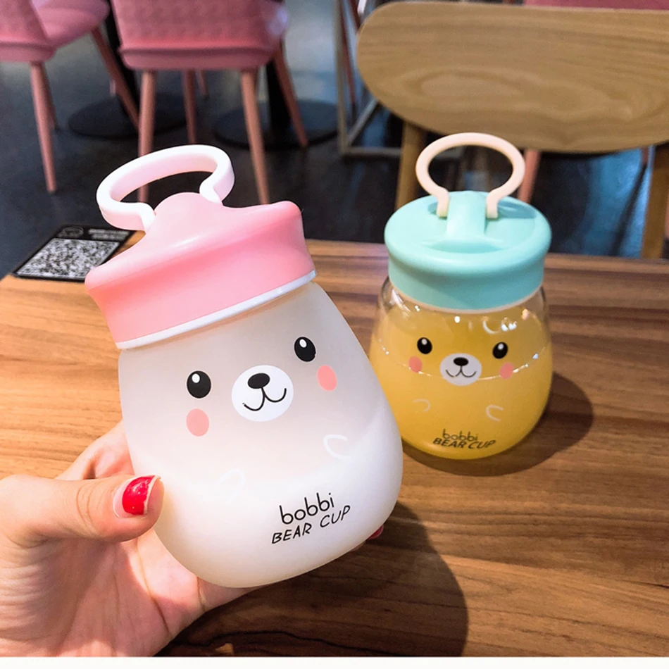 Kawaii стеклянная бутылка для воды, портативная чашка с милым медведем, чайное ситечко, герметичная Питьевая Бутылка для девочек, студентов, детей