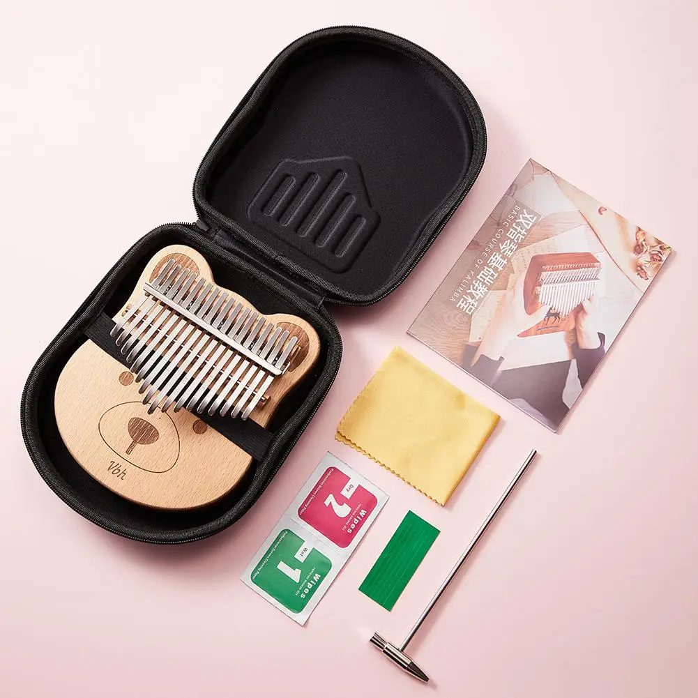 

17-Key Beech Wooden Kalimba Thumb Piano Bear with Carrying Bag Finger Percussion Calimba Music Instrument Kid Education Gift