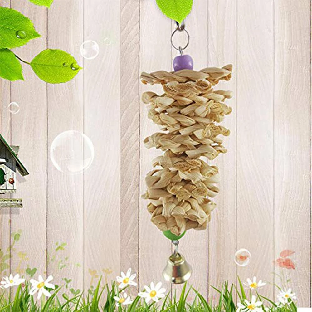 

Creative Bird Parrot Toy with Bell Natural Wooden Grass Chewing Bite Hanging Cage Swing Climb Chew Toys Bird Accessories