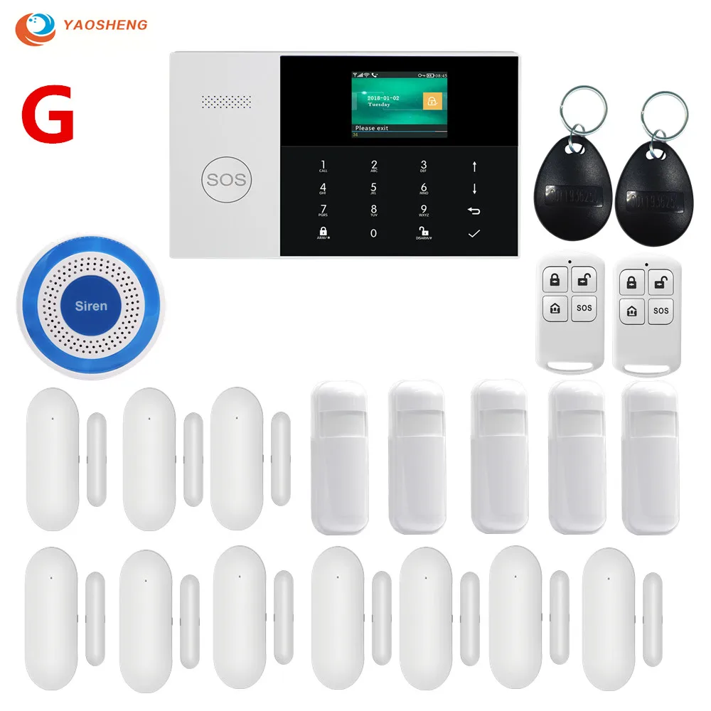 Set G Wifi GSM GPRS переключаемая беспроводная домашняя охранная сигнализация с управлением приложением ЖК-сенсорная клавиатура с датчиком движения - Цвет: Set G